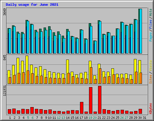 Daily usage for June 2021